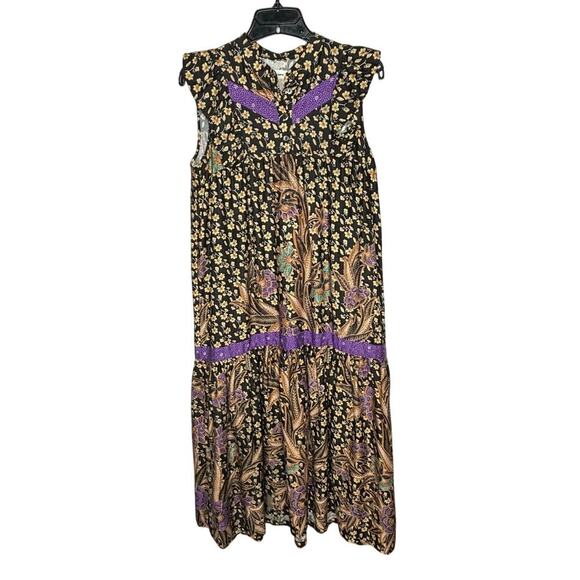 Warm Women's Boho Hippe Ruffle Sleeveless Cotton Breezy Floral Dress Size Small - Picture 2 of 16
